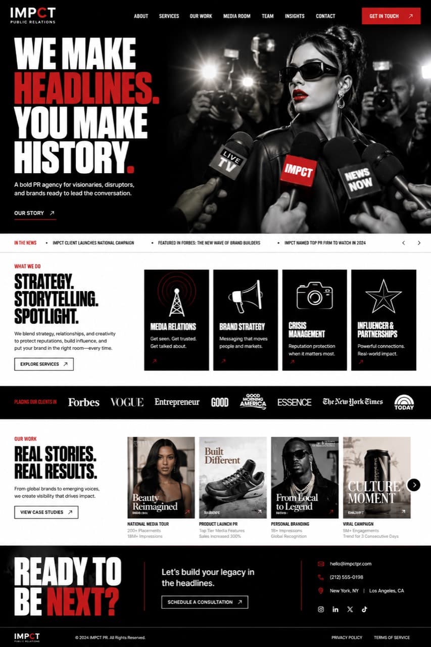 IMPCT Public Relations website mockup