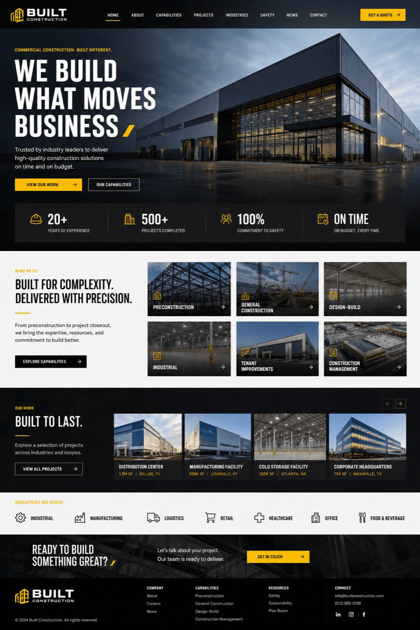 Built Construction website design by Mae Muse