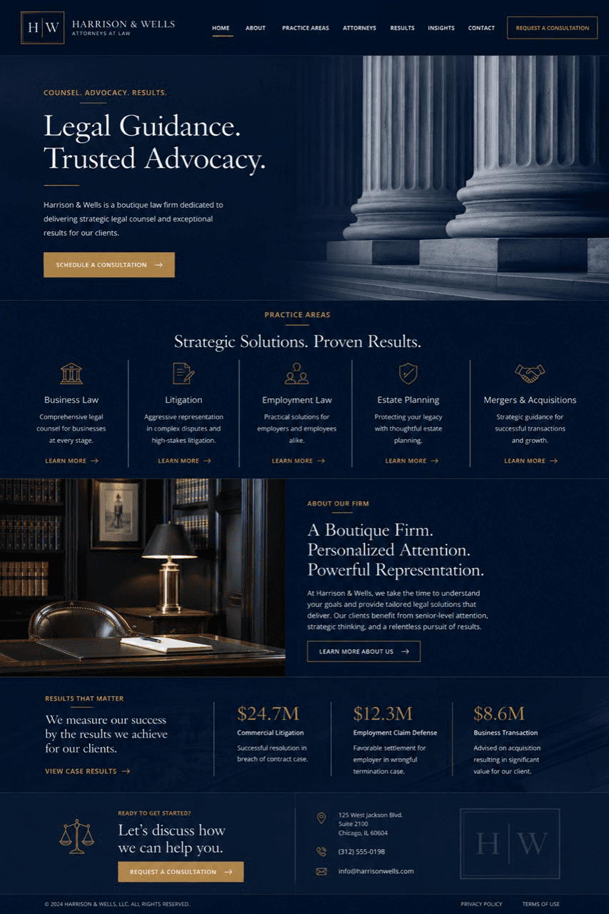 Harrison & Wells law firm website design by Mae Muse
