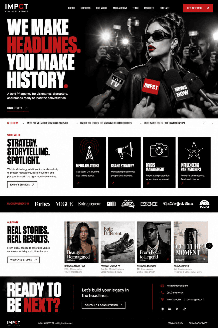 IMPCT Public Relations website design by Mae Muse