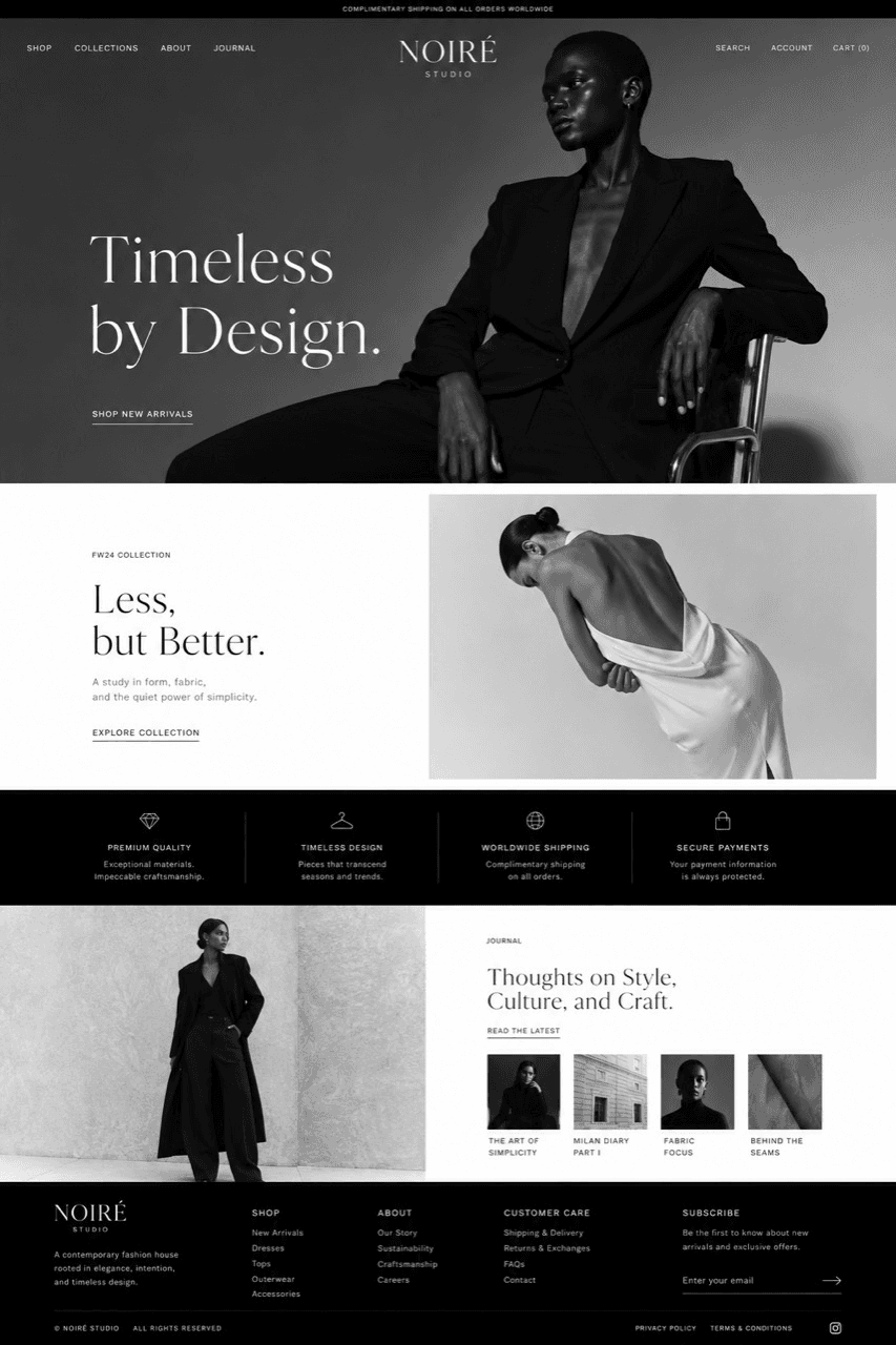Noiré Studio luxury fashion website design by Mae Muse